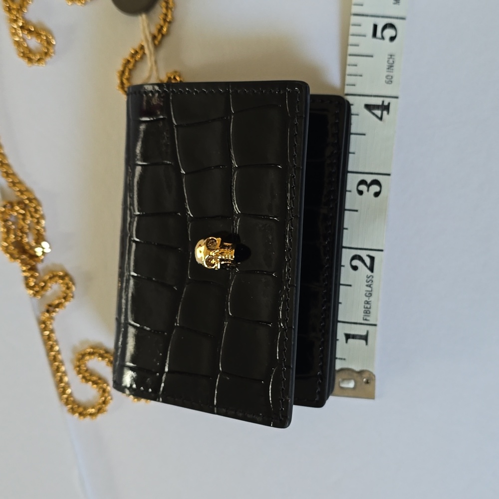 Alexander McQueen Croc-Embossed Leather Card Holder On Chain Black - Picture 7 of 7